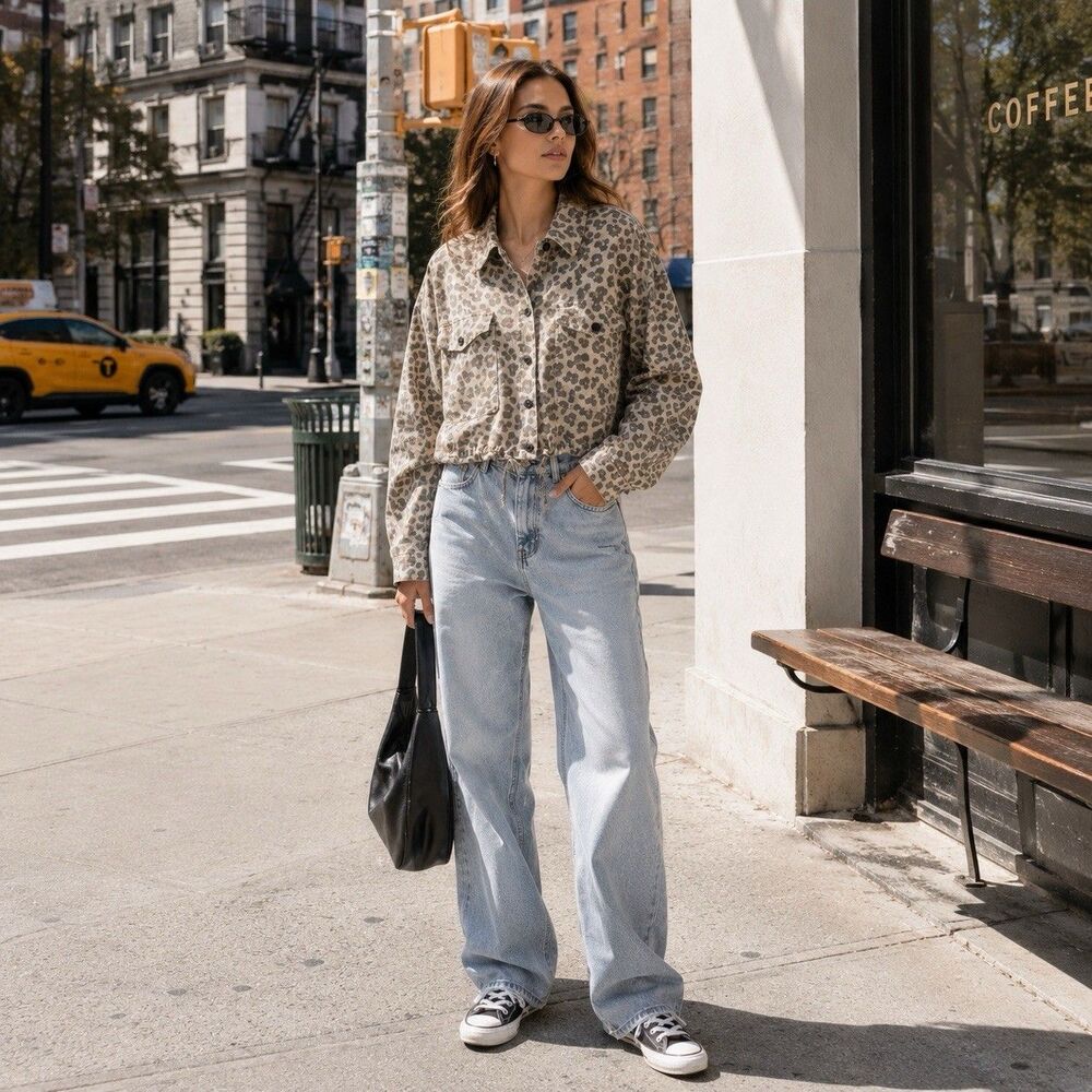 ANTHROPOLOGIE BLANKNYC New Women's LARGE Crop Shirt Jacket Linen Blend Leopard